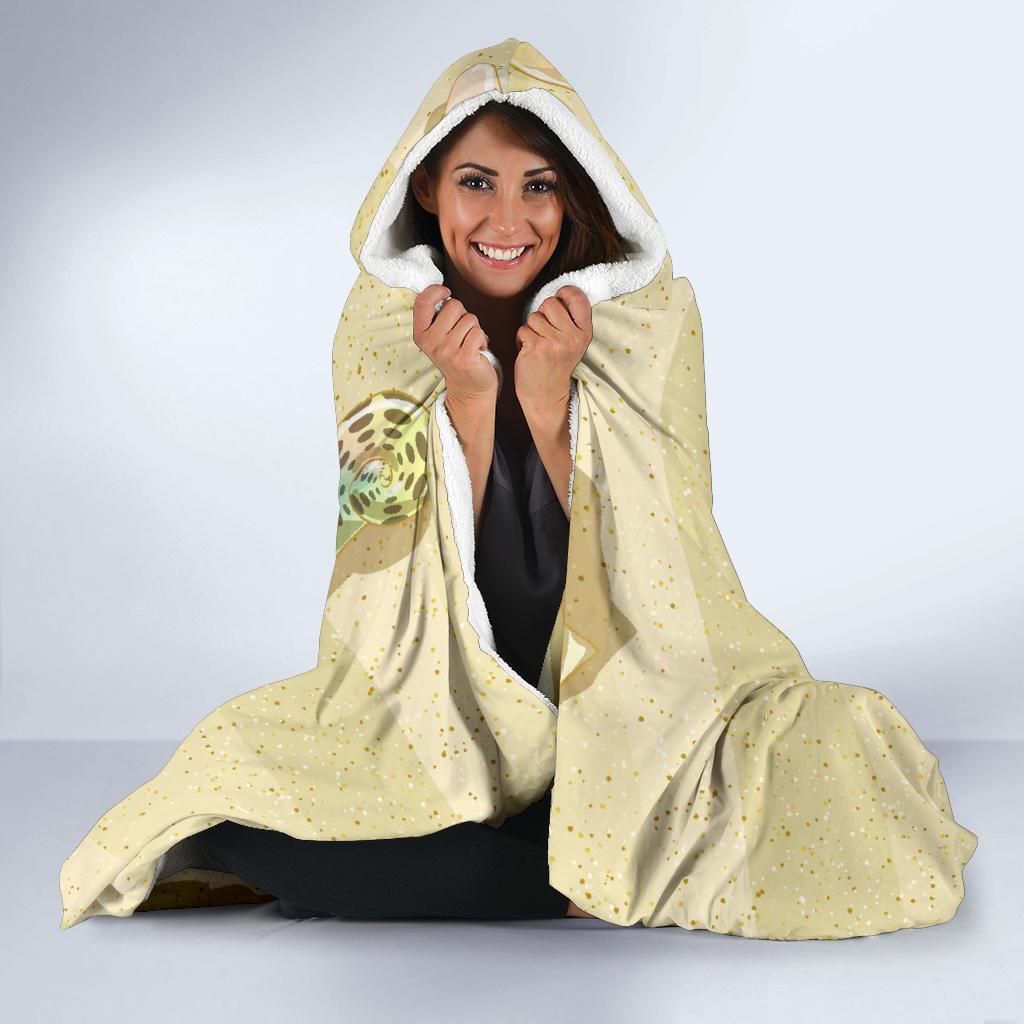 Beach with Seashell Theme Hooded Blanket-JTAMIGO.COM