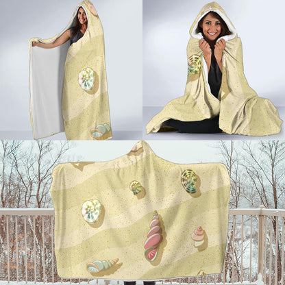 Beach with Seashell Theme Hooded Blanket-JTAMIGO.COM