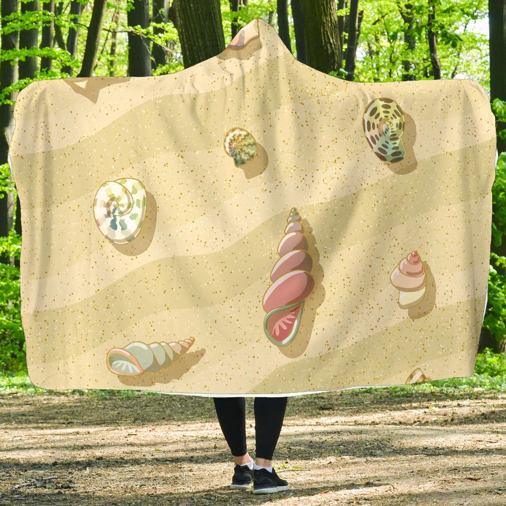 Beach with Seashell Theme Hooded Blanket-JTAMIGO.COM