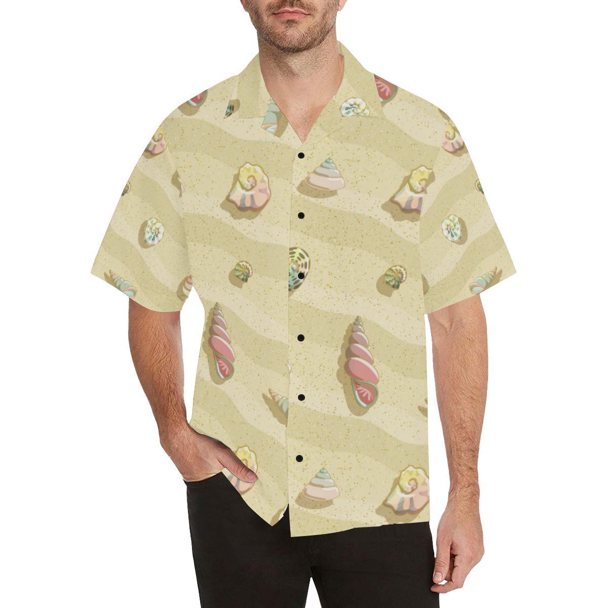 Beach with Seashell Theme Men Aloha Hawaiian Shirt