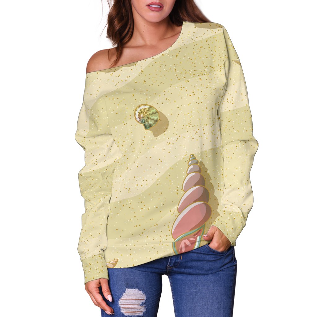 Beach With Seashell Theme Off Shoulder Sweatshirt