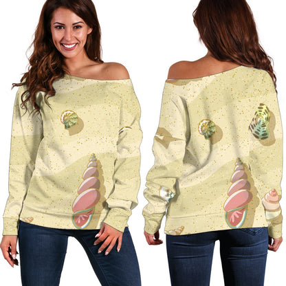 Beach With Seashell Theme Off Shoulder Sweatshirt