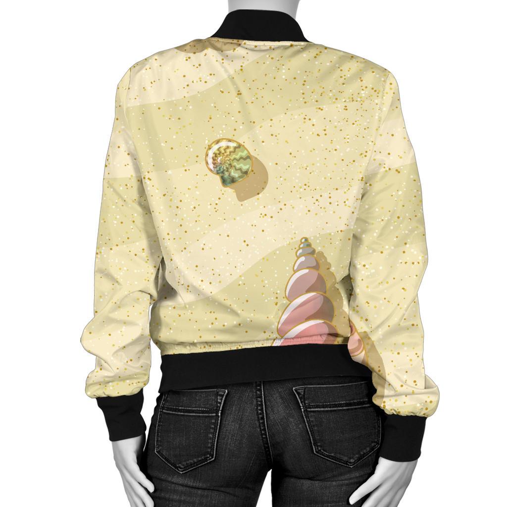 Beach With Seashell Theme Women Casual Bomber Jacket