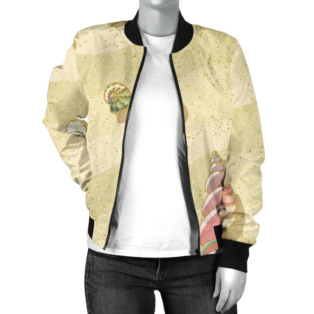 Beach With Seashell Theme Women Casual Bomber Jacket