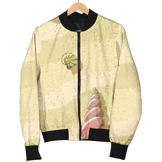 Beach With Seashell Theme Women Casual Bomber Jacket