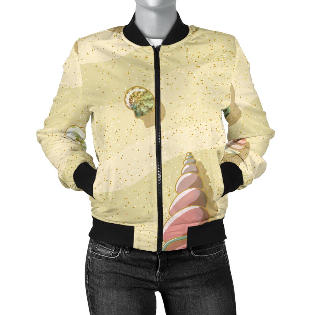 Beach With Seashell Theme Women Casual Bomber Jacket