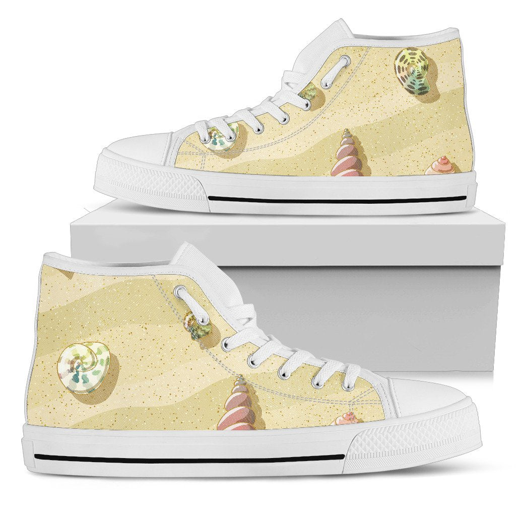 Beach with Seashell Theme Women High Top Shoes