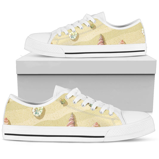 Beach with Seashell Theme Women Low Top Shoes
