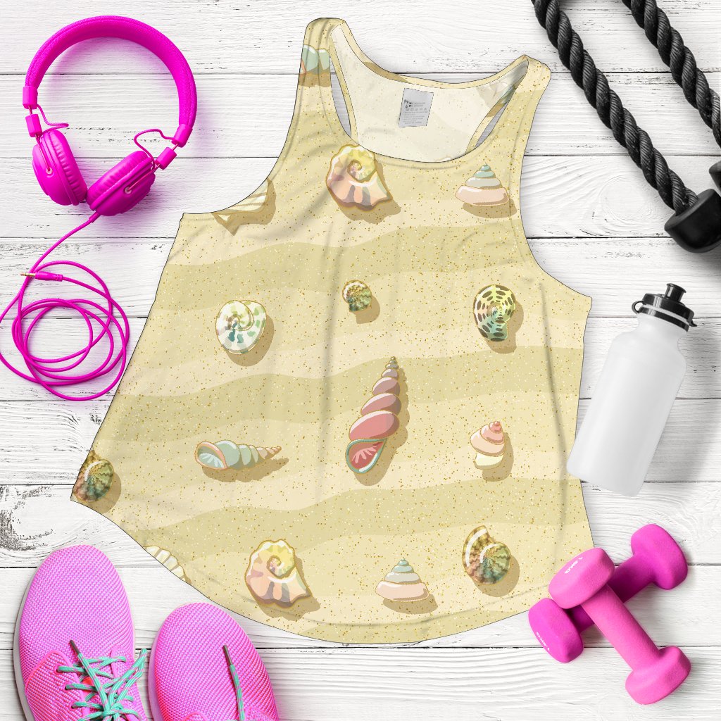 Beach with Seashell Theme Women Racerback Tank Top