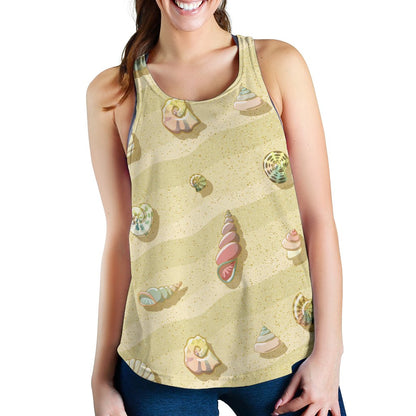 Beach with Seashell Theme Women Racerback Tank Top