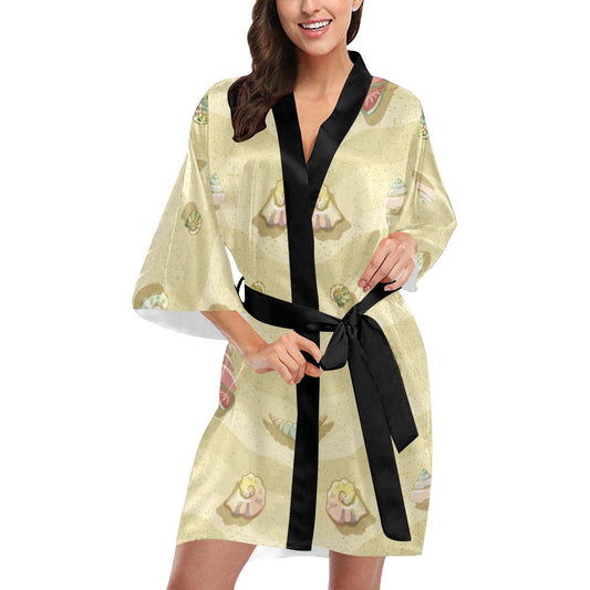 Beach with Seashell Theme Women Short Kimono Robe