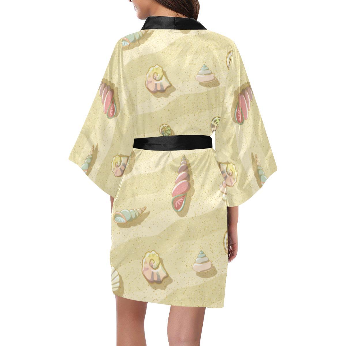Beach with Seashell Theme Women Short Kimono Robe