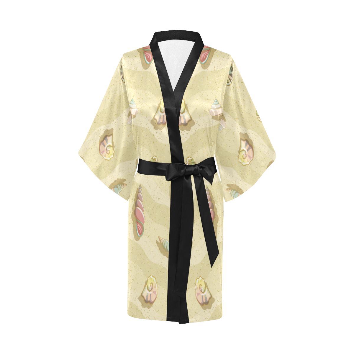 Beach with Seashell Theme Women Short Kimono Robe