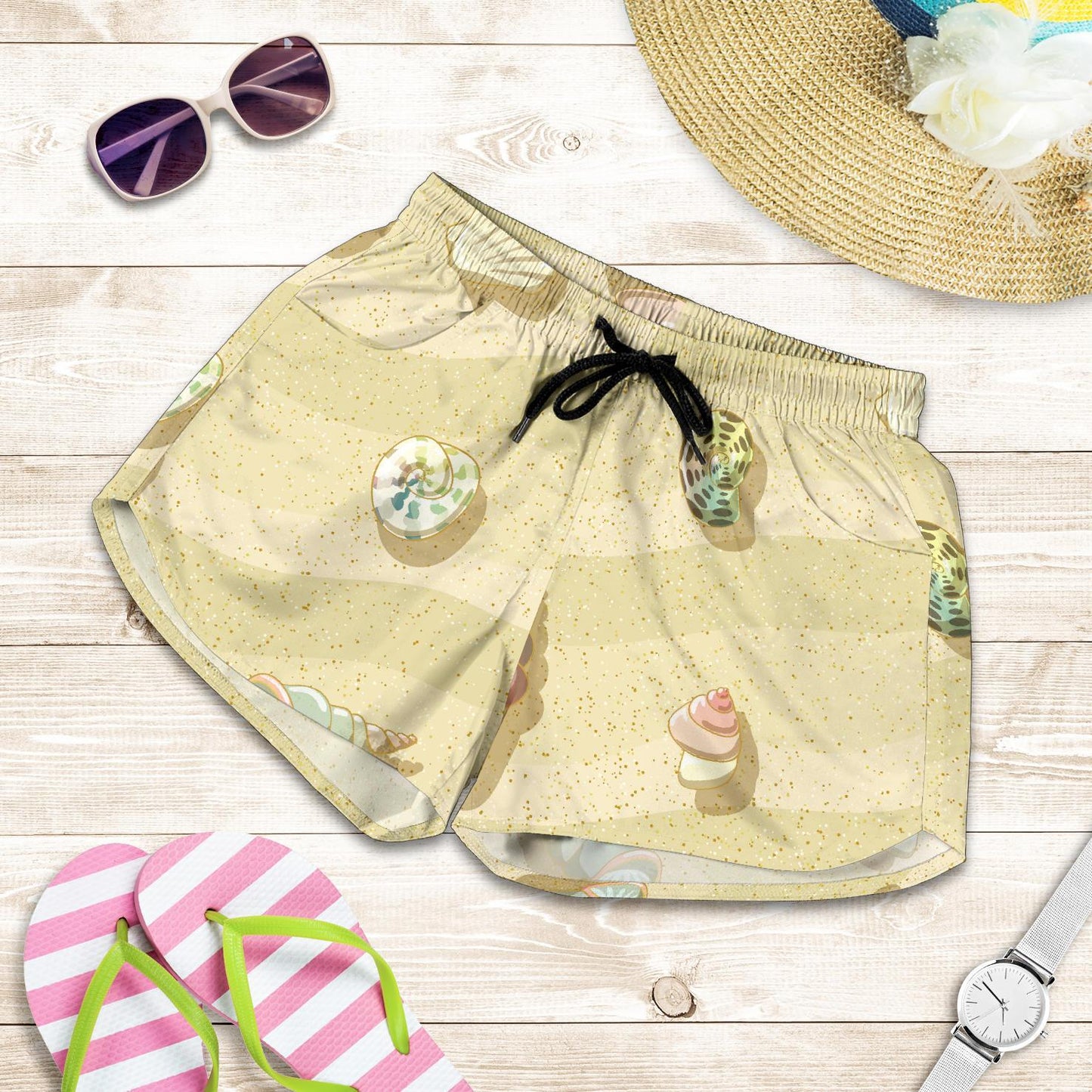 Beach with Seashell Theme Women Shorts-JTAMIGO.COM