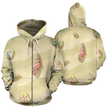 Beach with Seashell Theme Zip Up Hoodie
