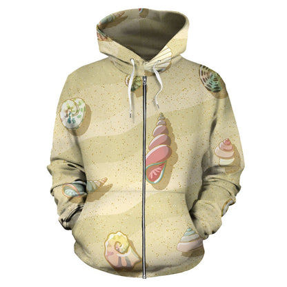 Beach with Seashell Theme Zip Up Hoodie