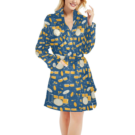 Drum Set Pattern Print Design 03 Women's Fleece Robe