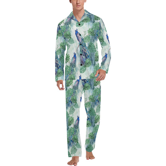 Peacock Pattern Print Design A02 Men's Long Pajama Set