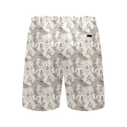 Nautical Map Design Themed Print Men's Swim Trunks Beach Shorts
