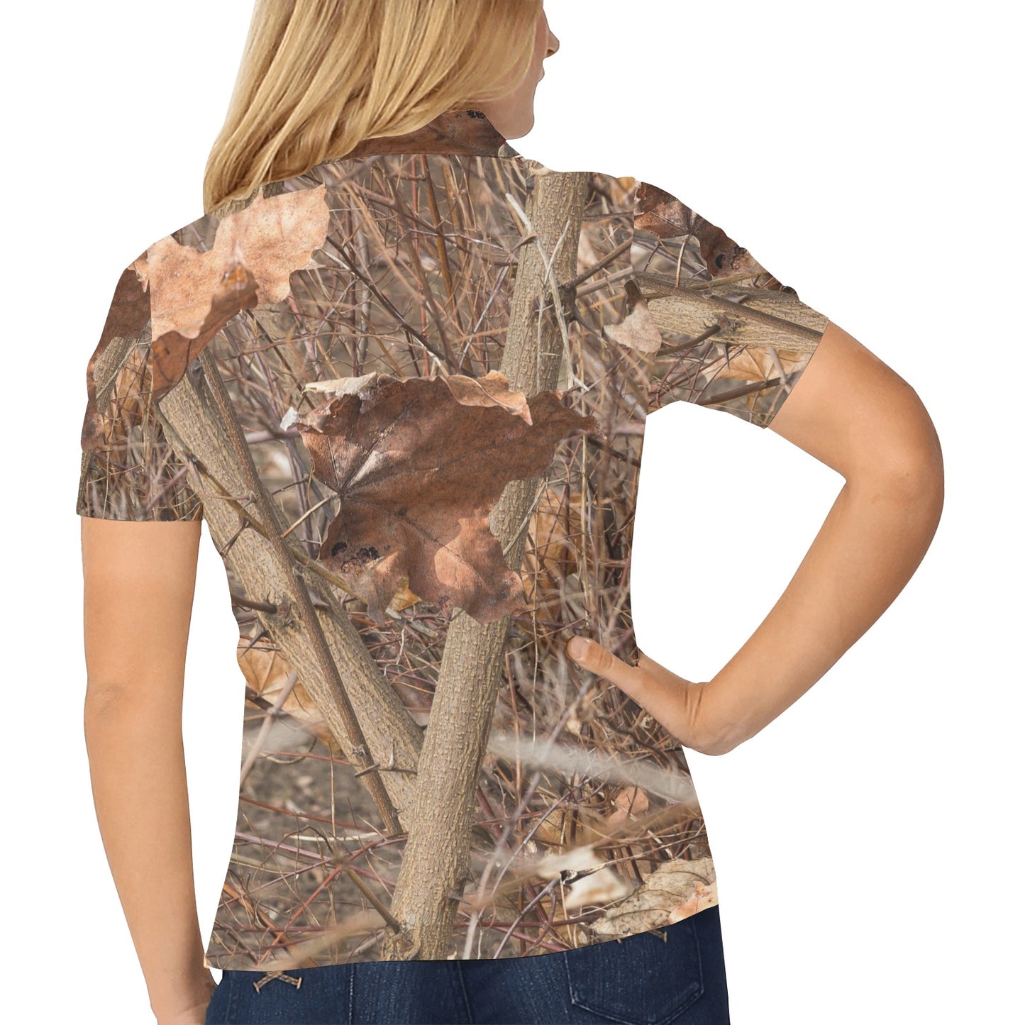 Camo Realistic Tree Forest Autumn Print Women's Polo Shirt