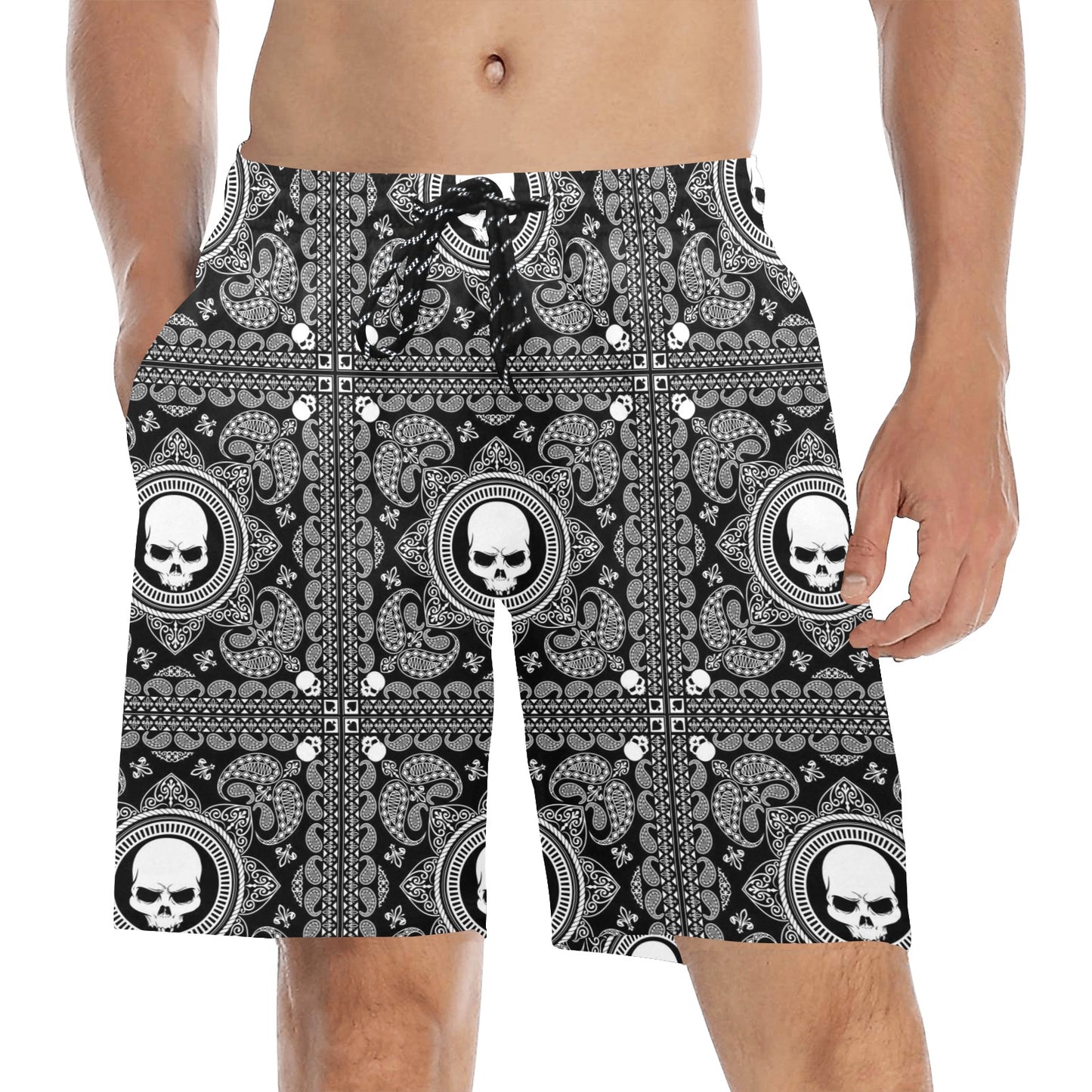 Bandana Skull Print Design LKS303 Men's Swim Trunks Beach Shorts