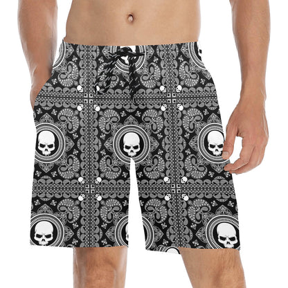Bandana Skull Print Design LKS303 Men's Swim Trunks Beach Shorts