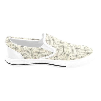 Dragonfly Print Design LKS402 White Slip Ons Canvas Women's Shoes