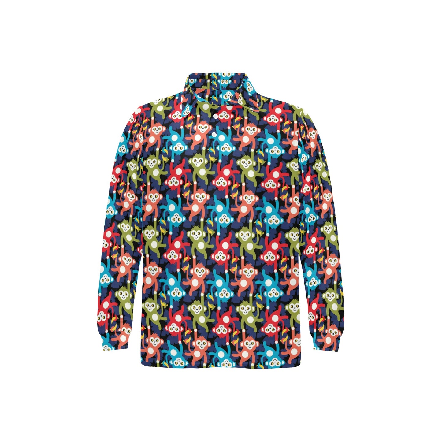 Monkey Colorful Design Themed Print Long Sleeve Polo Shirt For Men's