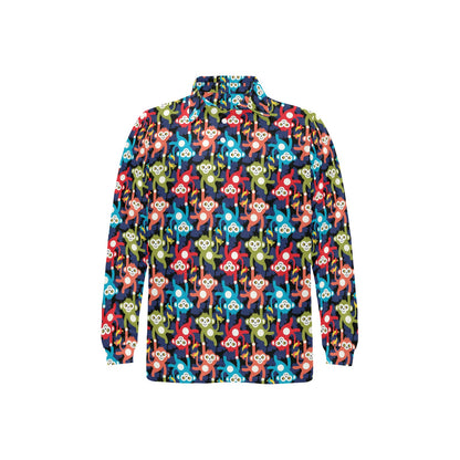 Monkey Colorful Design Themed Print Long Sleeve Polo Shirt For Men's