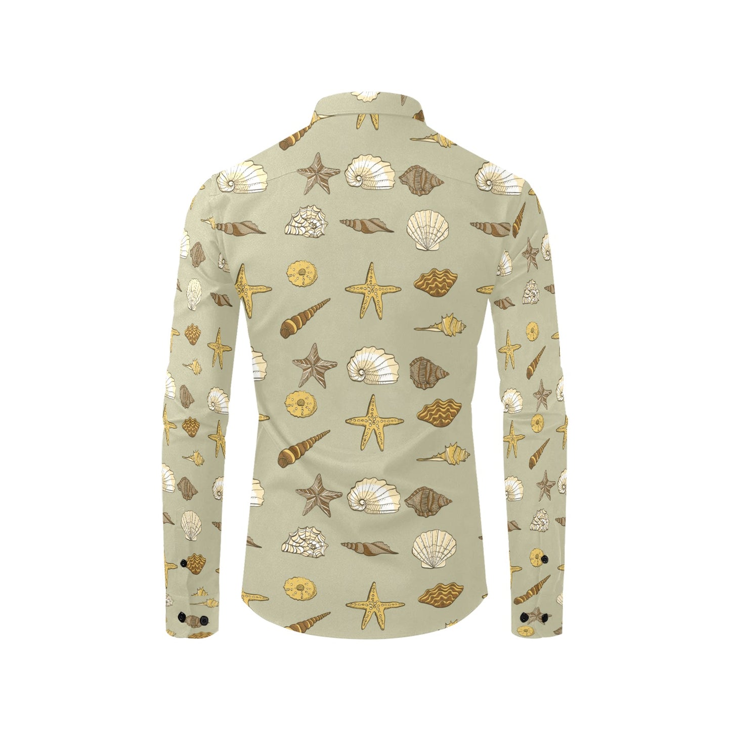 Seashell Beach Print Design LKS303 Men's Long Sleeve Dress Shirt
