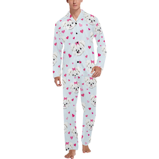 Maltese Pattern Print Design 03 Men's Long Pajama Set