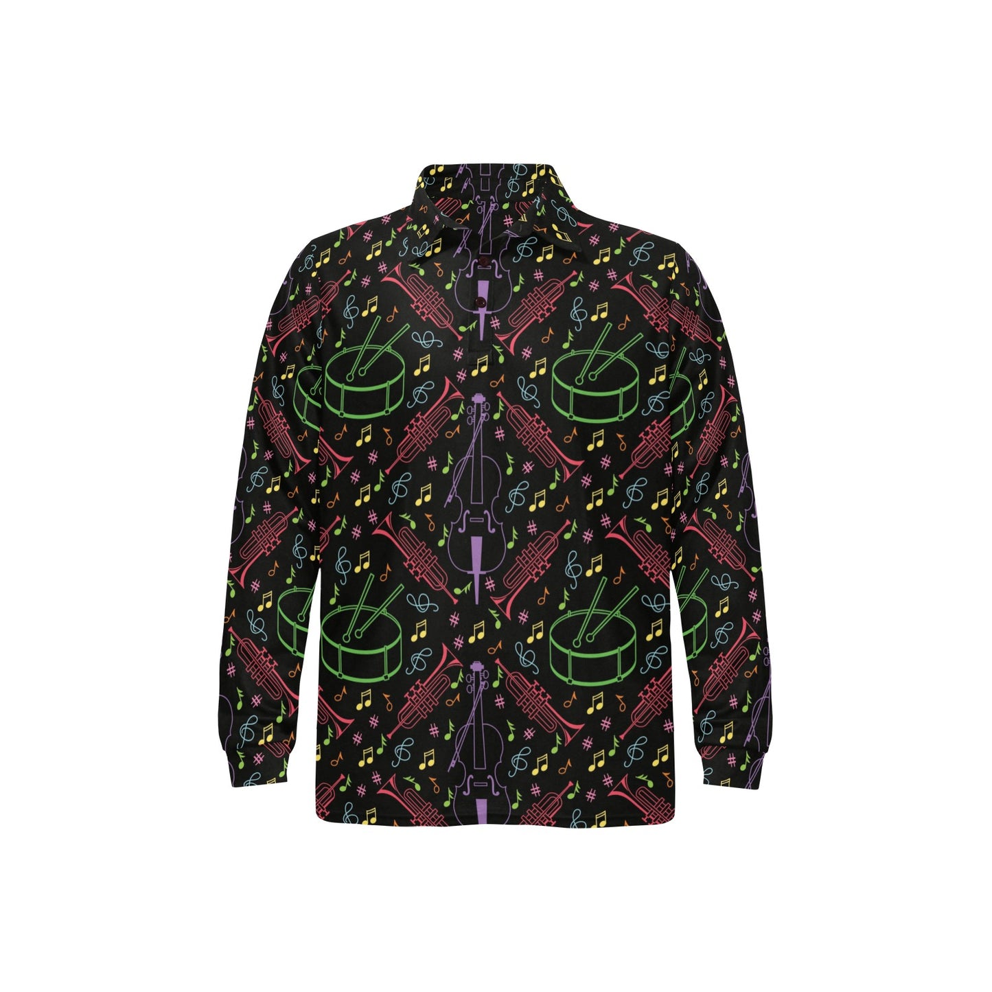 Cello Neon Pattern Print Design 02 Long Sleeve Polo Shirt For Men's