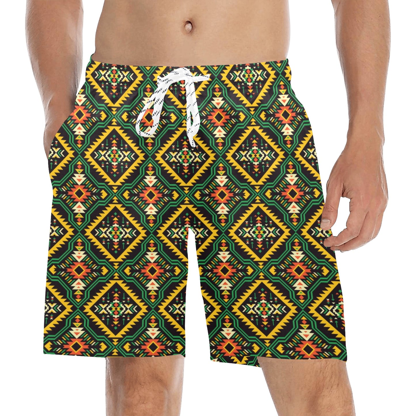 Kente Green Design African Print Men's Swim Trunks Beach Shorts