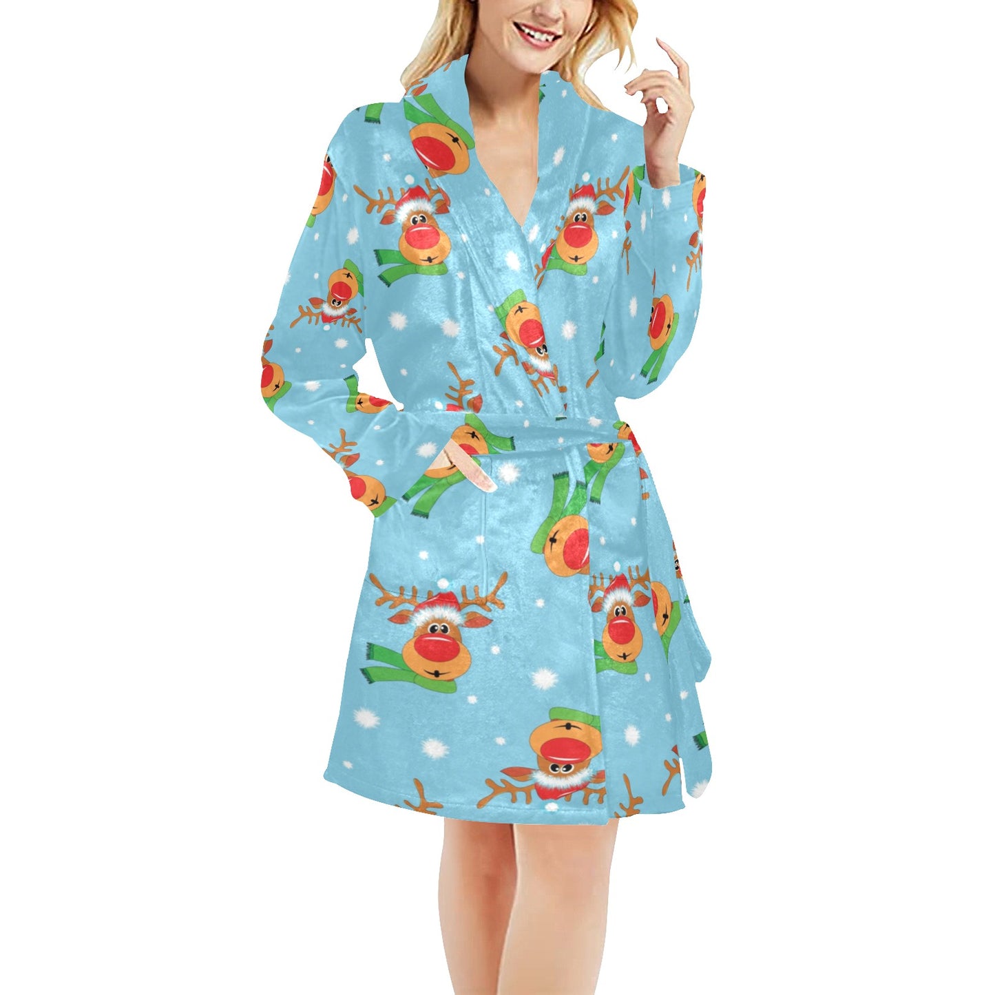 Reindeer cute Pattern Print Design 02 Women's Fleece Robe