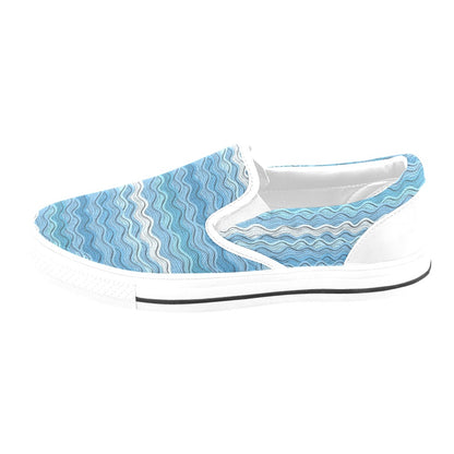 Wave Print Design LKS301 White Slip Ons Canvas Women's Shoes