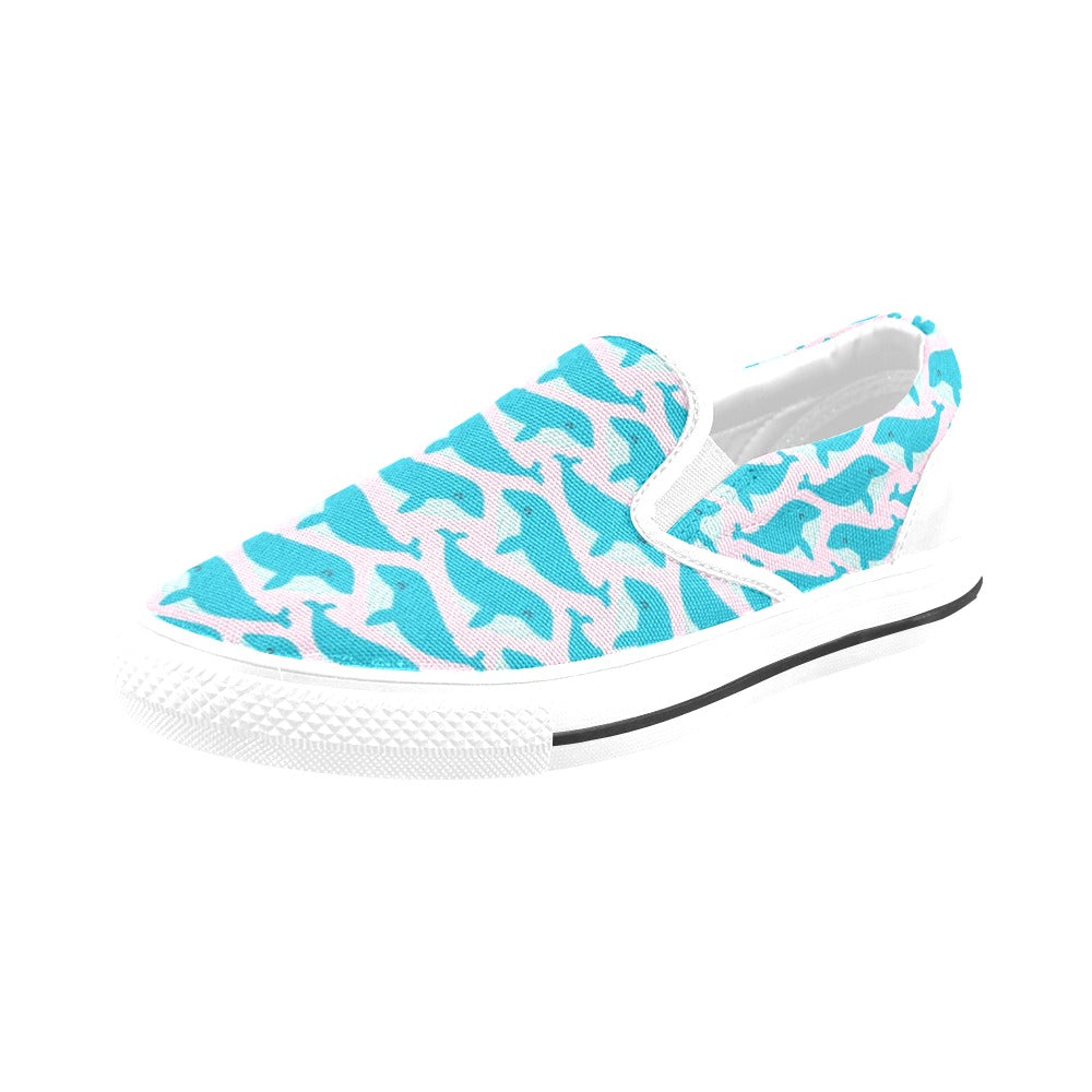 Whale Print Design LKS302 White Slip Ons Canvas Women's Shoes
