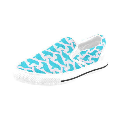 Whale Print Design LKS302 White Slip Ons Canvas Women's Shoes