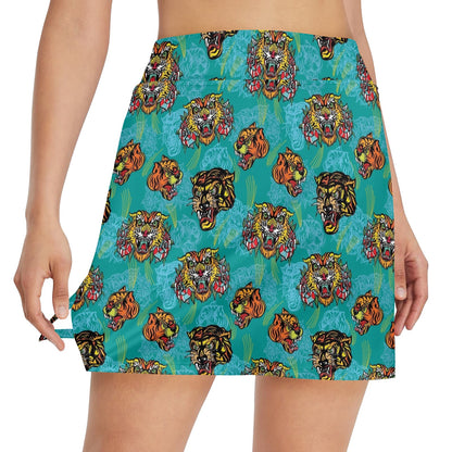 Tattoo Tiger Head Print Design LKS304 17" Golf & Pickleball Skort with Pockets