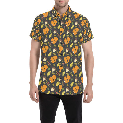Squirrel Print Design LKS301 Men Short Sleeve Button Up Shirt