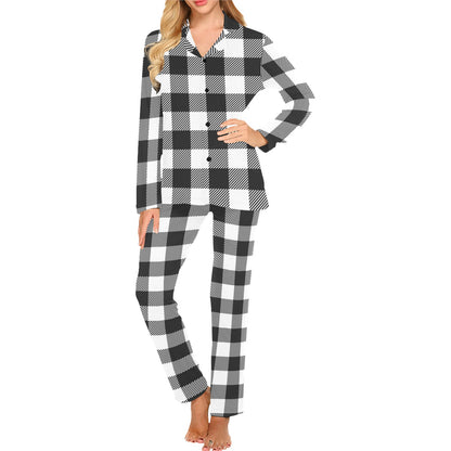 Buffalo check Black white Pattern Print Design 04 Women's Long Pajama Set