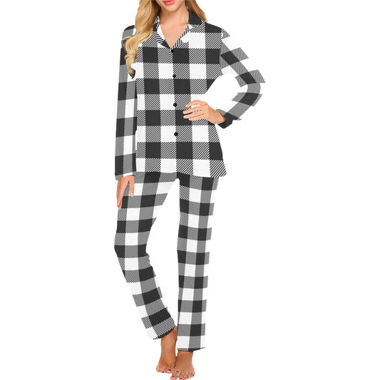 Buffalo check Black white Pattern Print Design 04 Women's Long Pajama Set