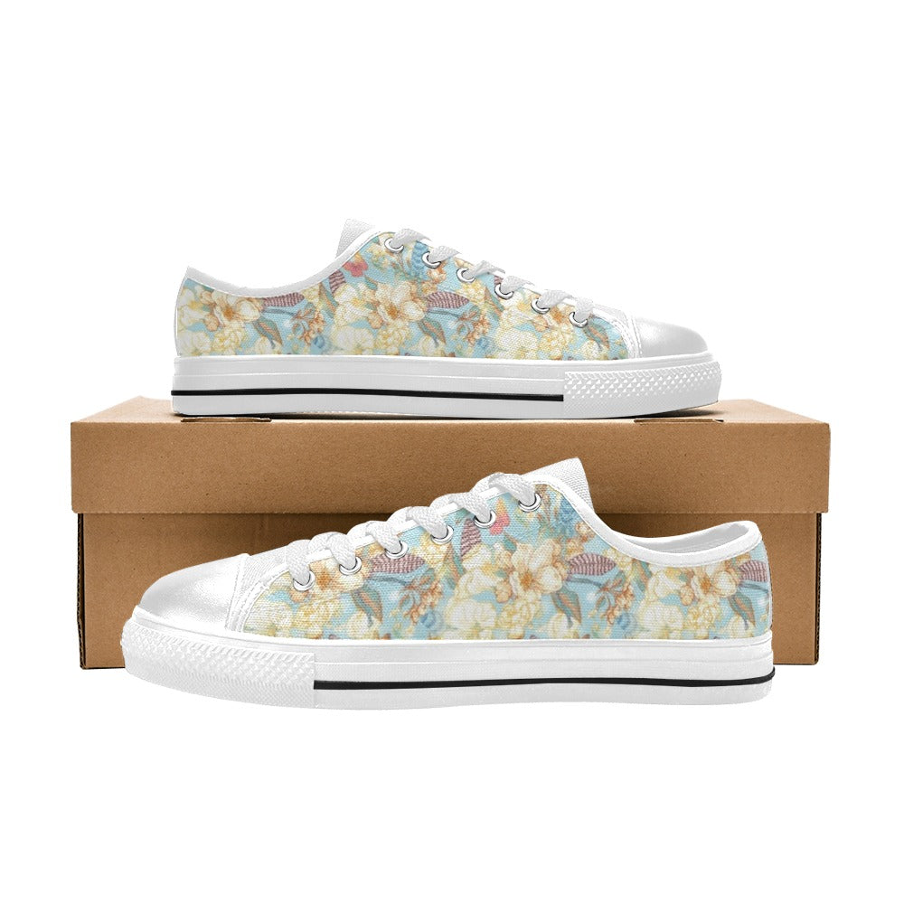 Summer Floral Print Design LKS302 Women's White Low Top Shoes