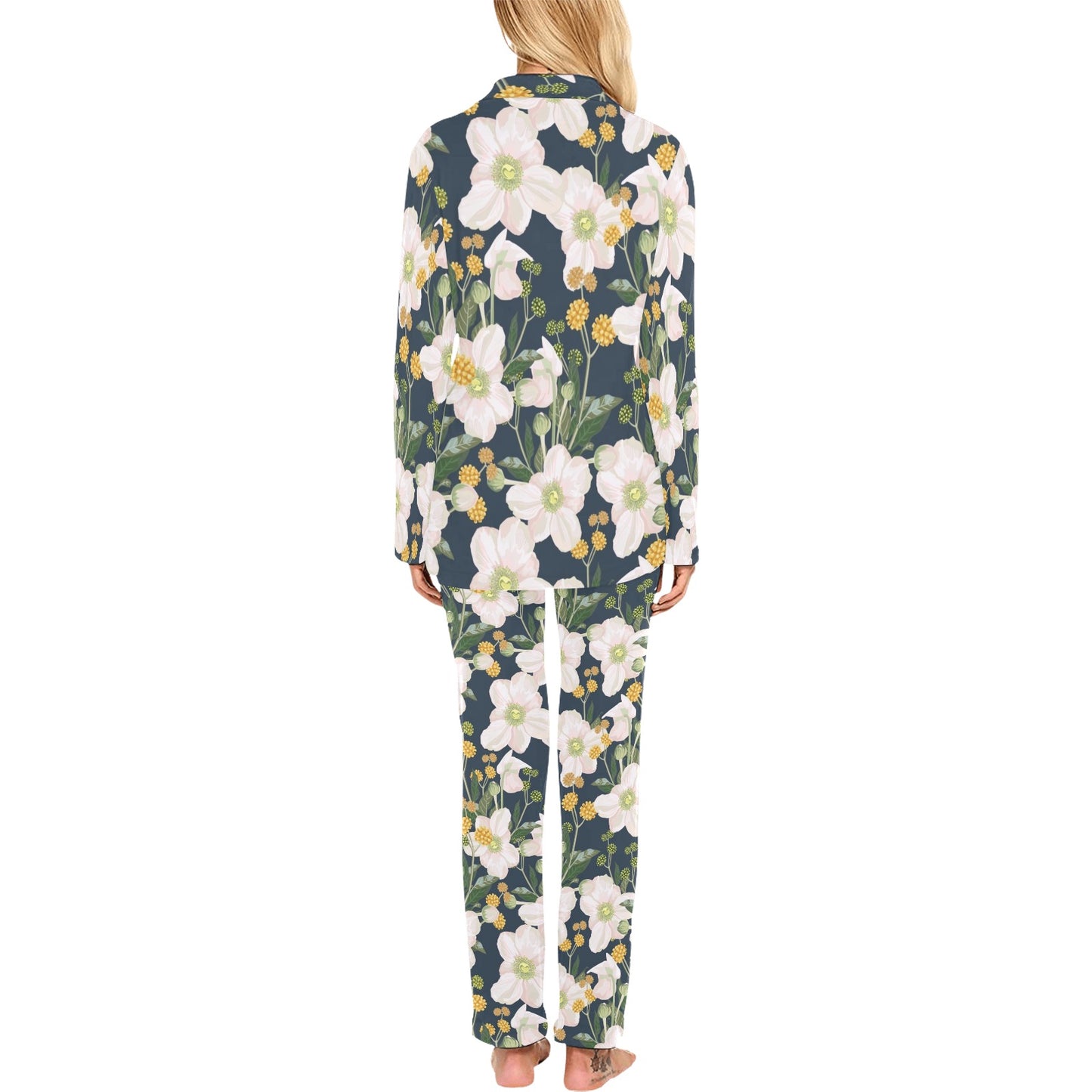 Anemone Pattern Print Design AM04 Women's Long Pajama Set