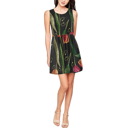 Tulip Embroidered Pattern Print Design TP01 Sleeveless Dress