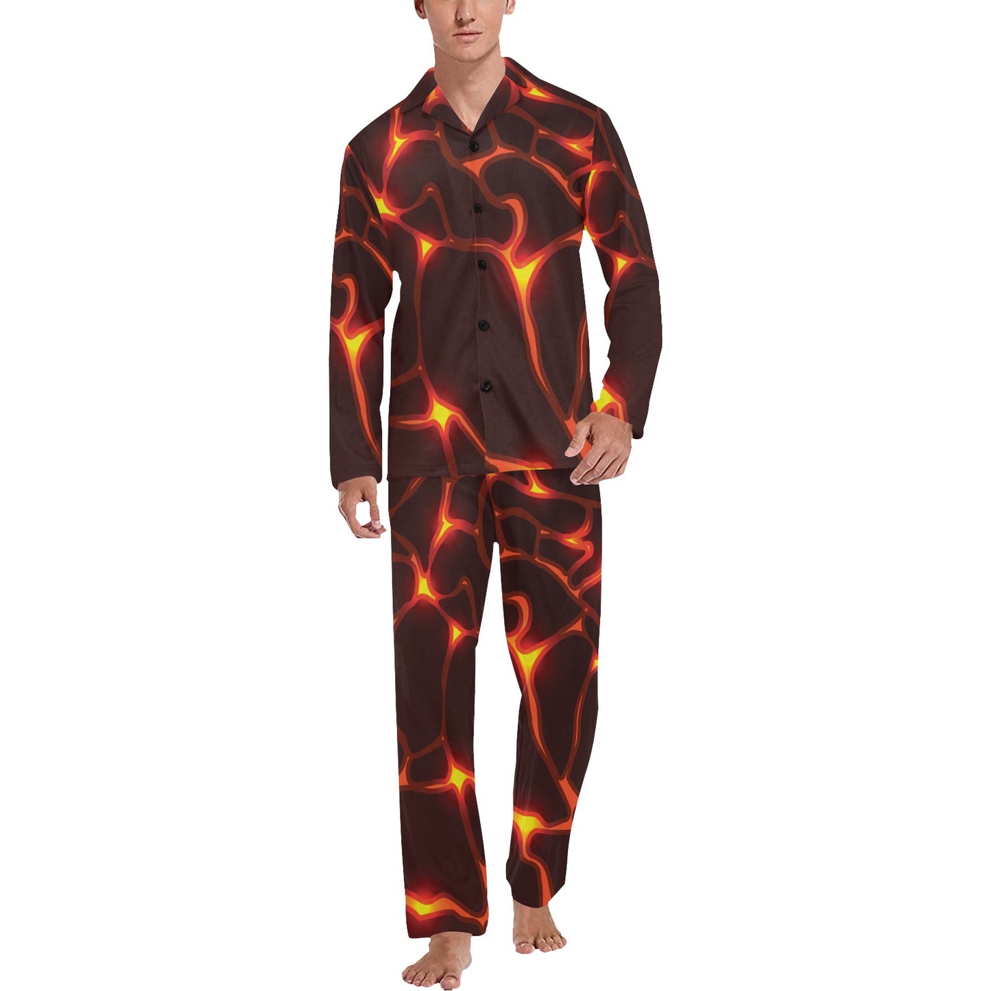 Lava Pattern Print Design 02 Men's Long Pajama Set