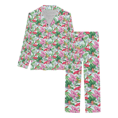Tropical Flower Print Design LKS304 Women's Long Pajama Set