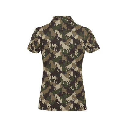 Horse Camo Themed Design Print Women's Polo Shirt