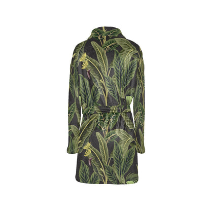 Banana Leaf Pattern Print Design BL04 Women's Fleece Robe