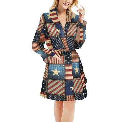 American flag Patchwork Design Women's Fleece Robe