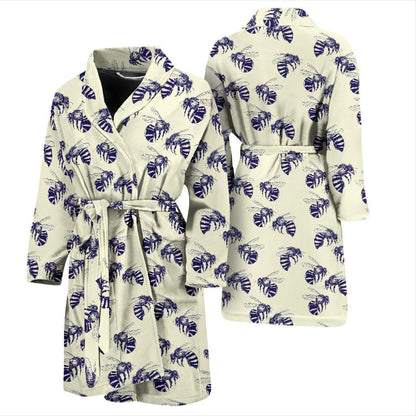 Bee Pattern Print Design 02 Men Bathrobe-JORJUNE.COM